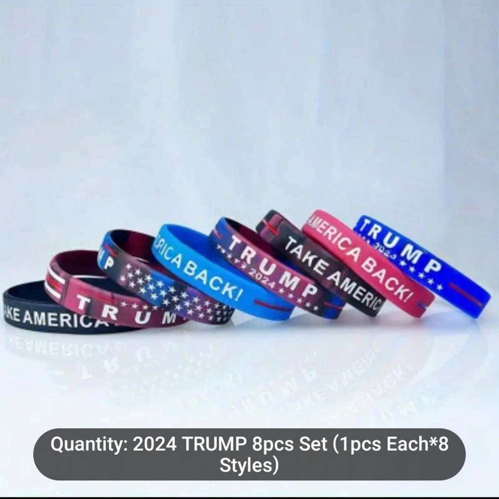 New set of 8 Trump 2024 Support Silicone Bracelets